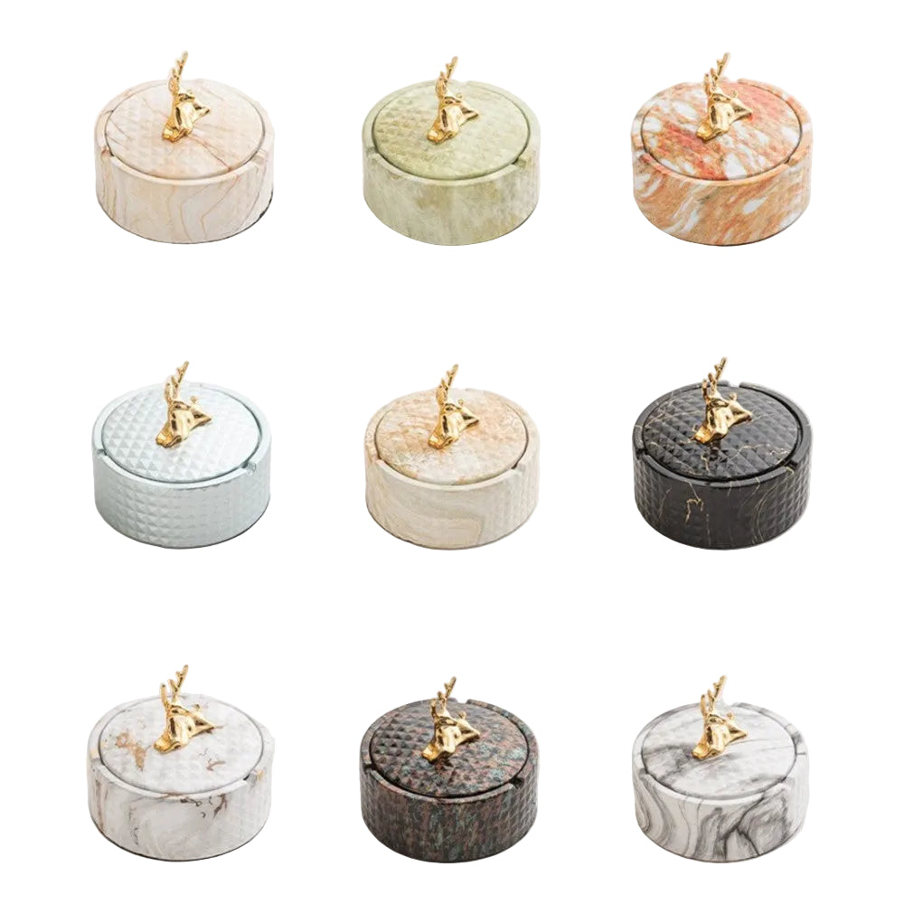 Elegant Covered Ceramic Ashtray with Golden Deer Knob
