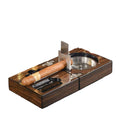 Cigar Travel Set with Ashtray Cutter Punch Walnut Gift Box