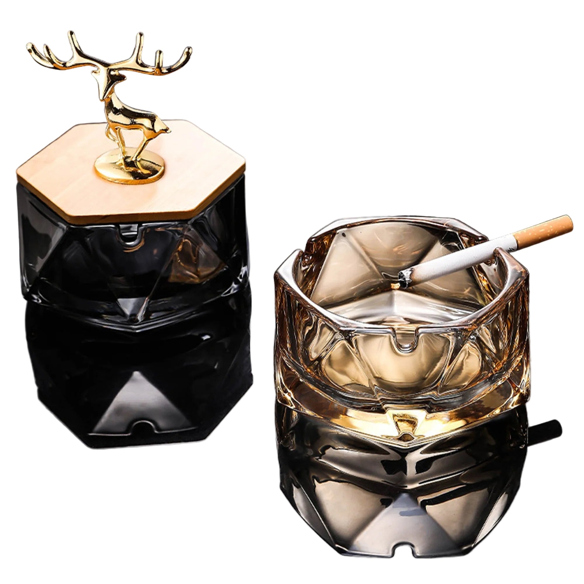 Cool Glass Ashtray with Lid Gold Elk